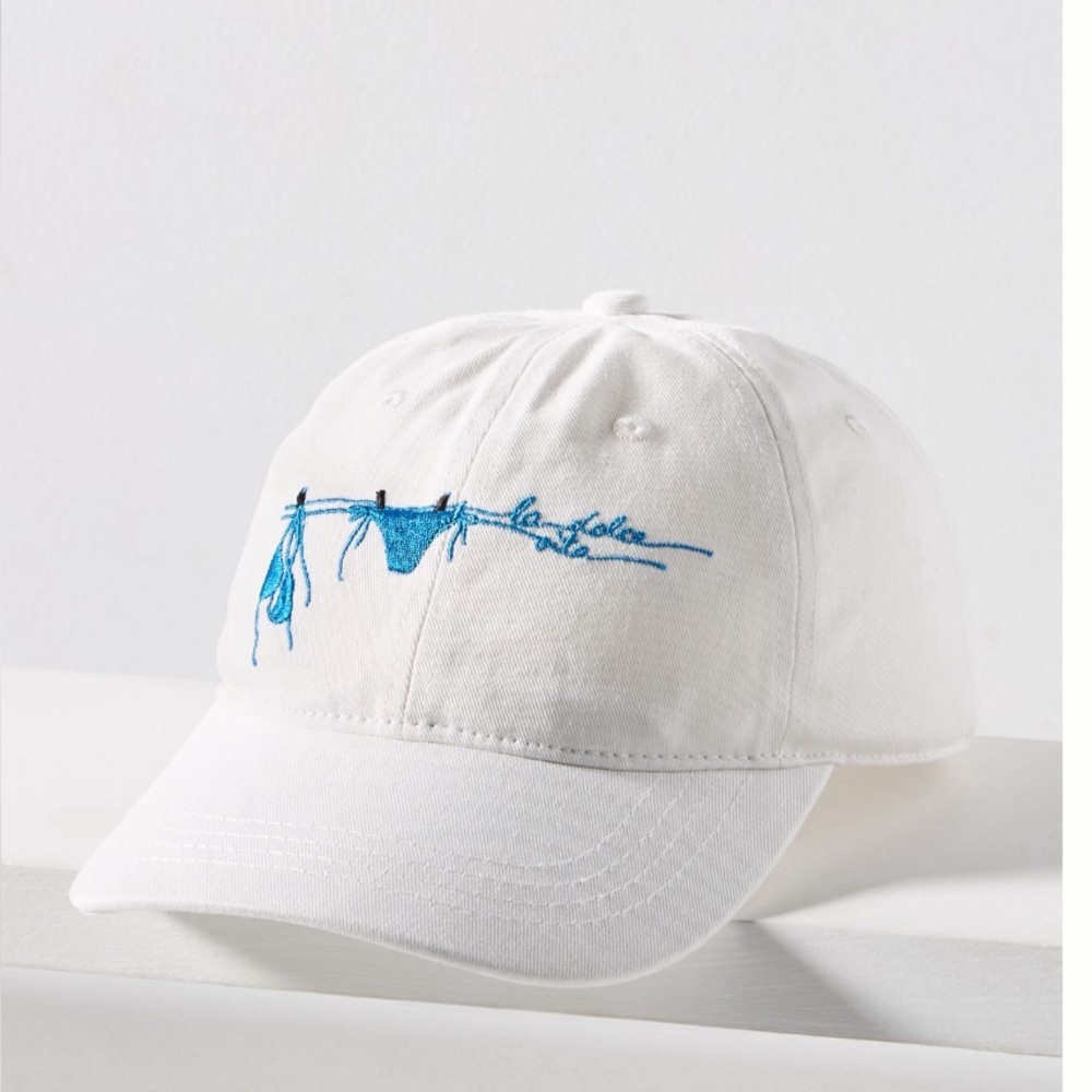 By Antropologie Summer Icon Baseball Cap
with Embroidered Bikini Line Design